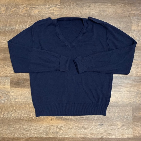 Navy Blue Long Sleeve V-Neck Sweater - Picture 1 of 7